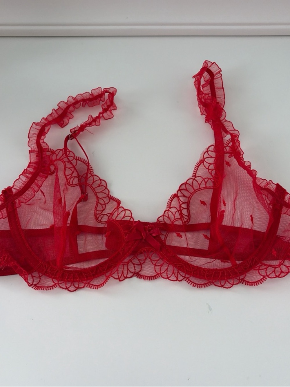 Sheer Lace Underwire Bralette - Red
